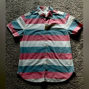 Mens Button Down Short Sleeve Shirt - Stripes - Size Small